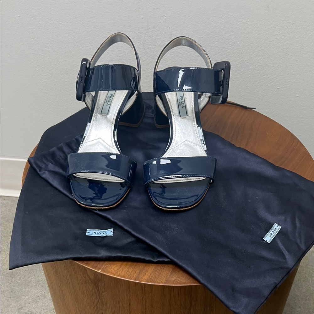 Prada Women's Dark Blue Patent Sandals